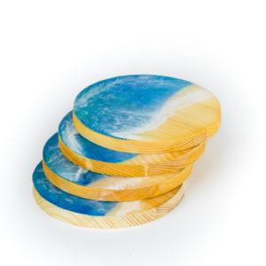 Lot de 4 dessous de verre en bois et résine époxy effet plage