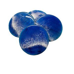 Lot de 4 dessous de verre en bois et résine époxy bleu océan
