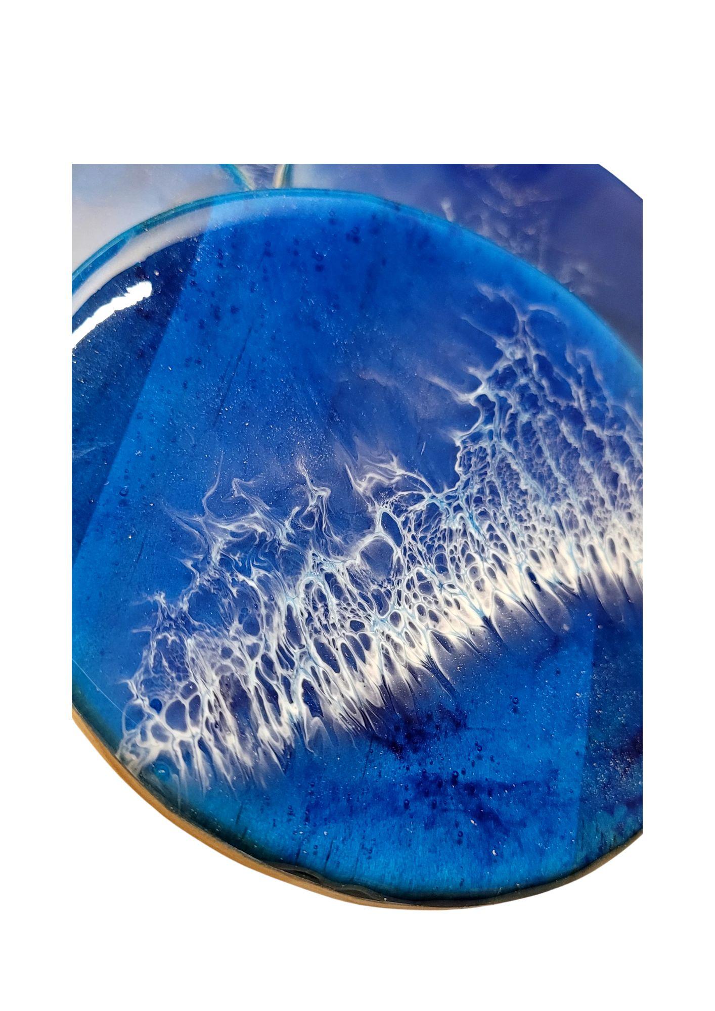 Lot de 4 dessous de verre en bois et résine époxy bleu océan – Image 2