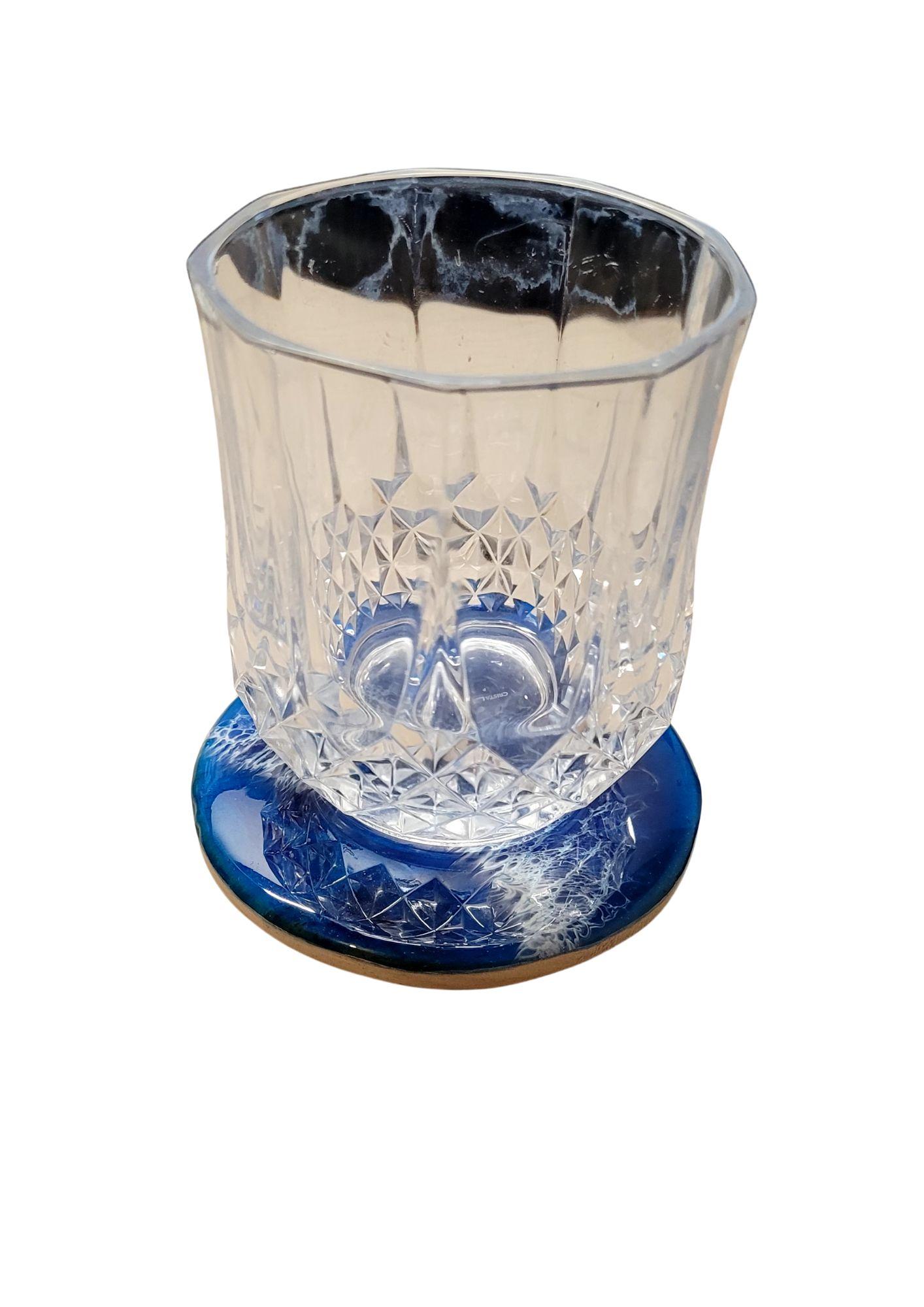 Lot de 4 dessous de verre en bois et résine époxy bleu océan – Image 3