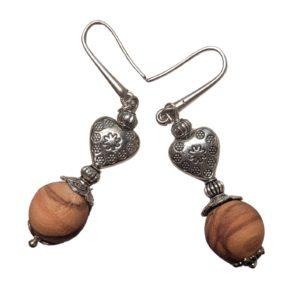 Boucle d'oreille en bois d'oliver et plaqué argent